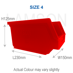 plastic storage bin size 4 red