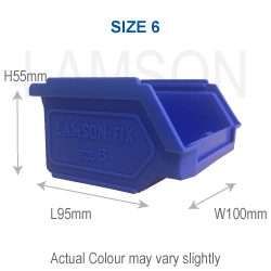 size 6 plastic storage bin blue