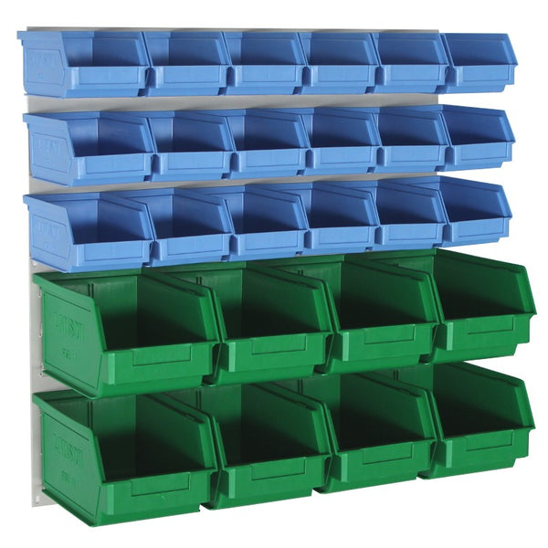 louvred panel wall with large storage containers
