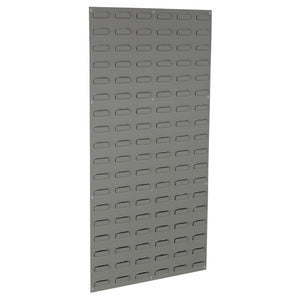 louvred panel wall with storage bins