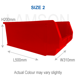 red plastic storage bin